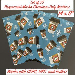 25 14x17" Peppermint Mocha Merry Christmas Poly Mailers!